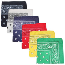 Load image into Gallery viewer, Pack of 12 Paisley Cotton Bandanas Novelty Headwraps - Dozen Available in Many Colors - 22 inches
