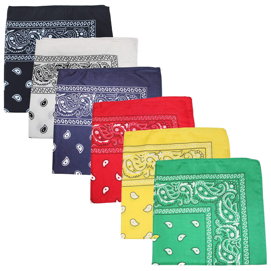 Daily Basic Bulk Lot Polyester XL Multi-Purpose Bandana - Paisley and Solid - Pack of 200 (Mix)