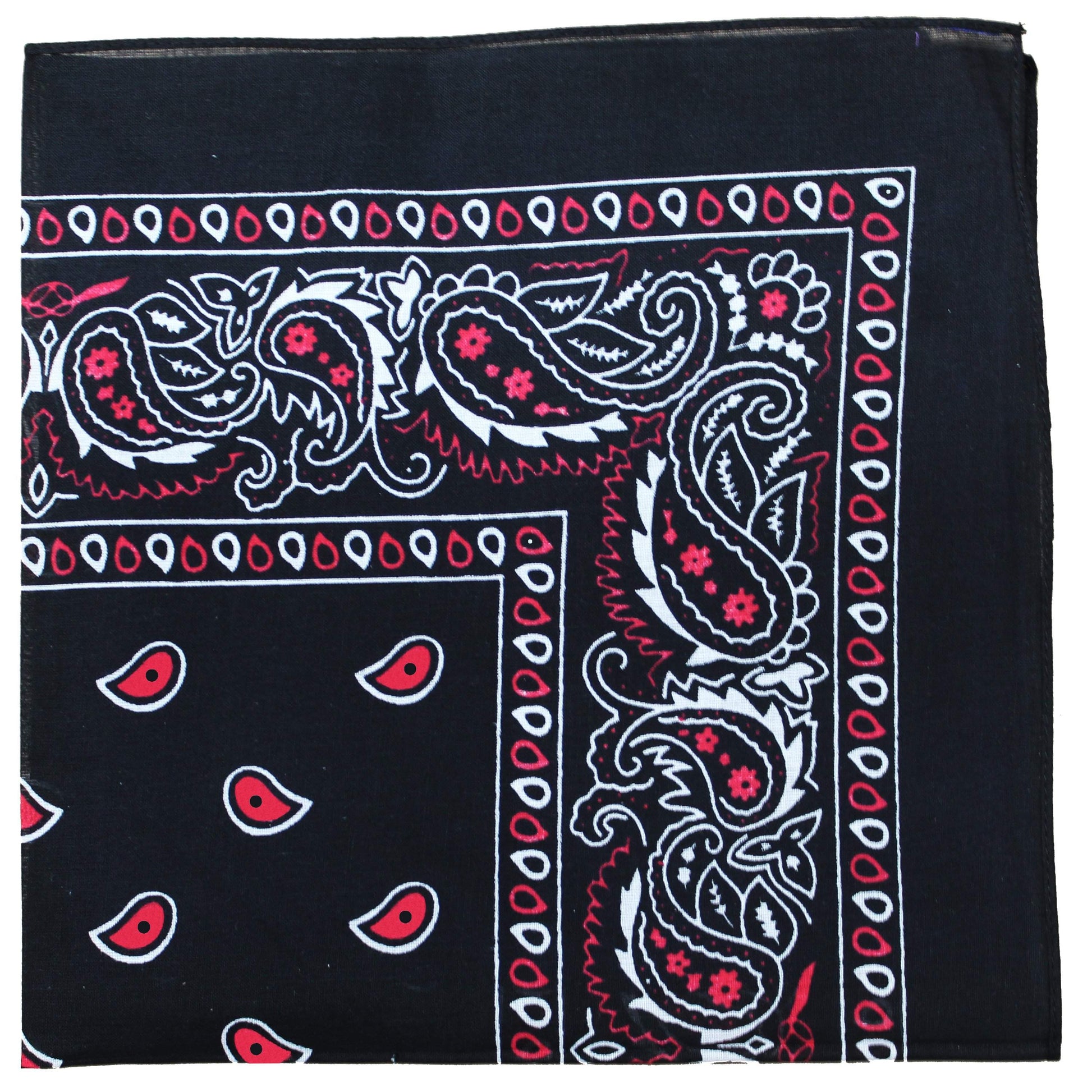 Made in the USA Black and Red Paisley Bandana 100% Cotton 22 X 22 
