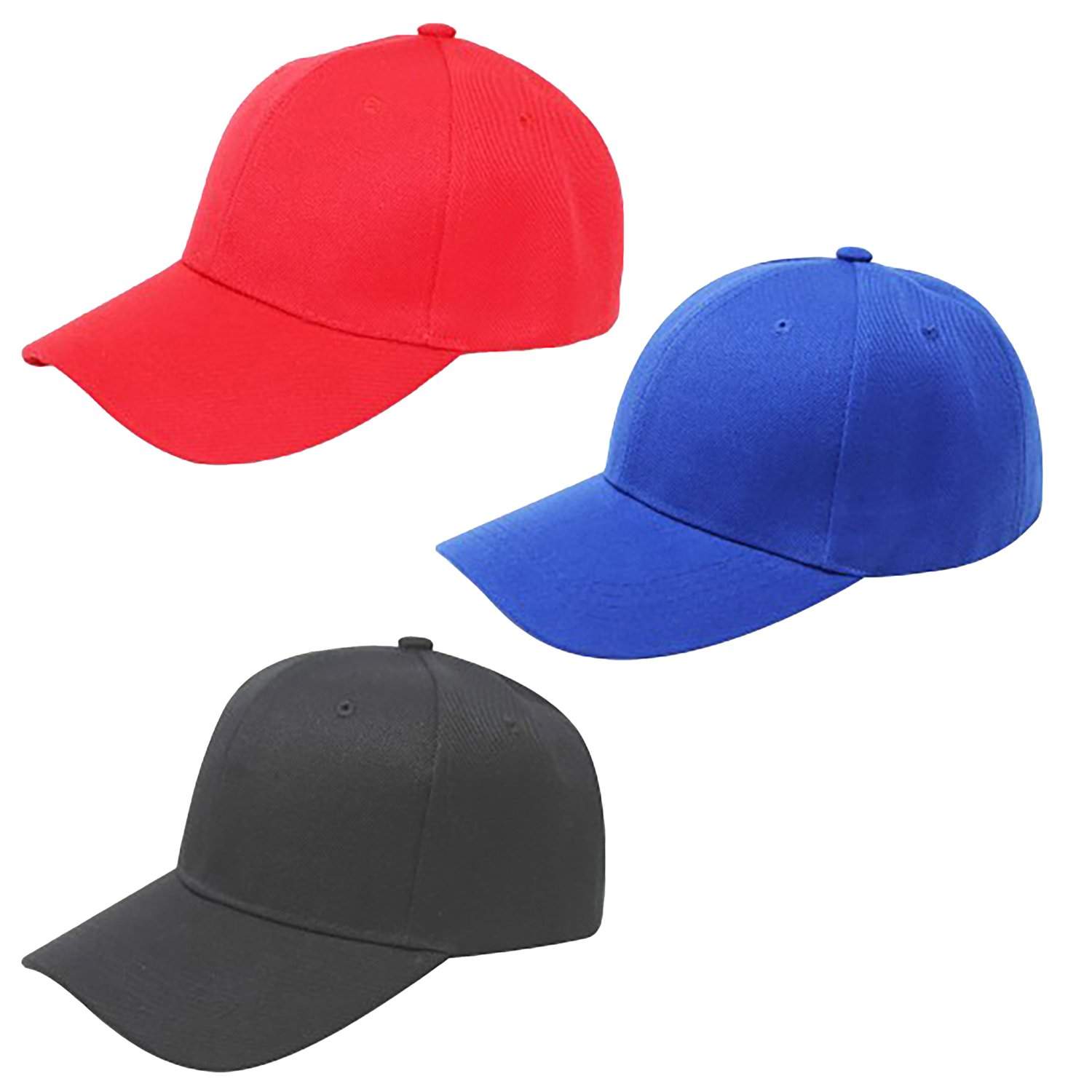 Jordefano 3 Pack Plain Baseball Cap Hat Adjustable Back