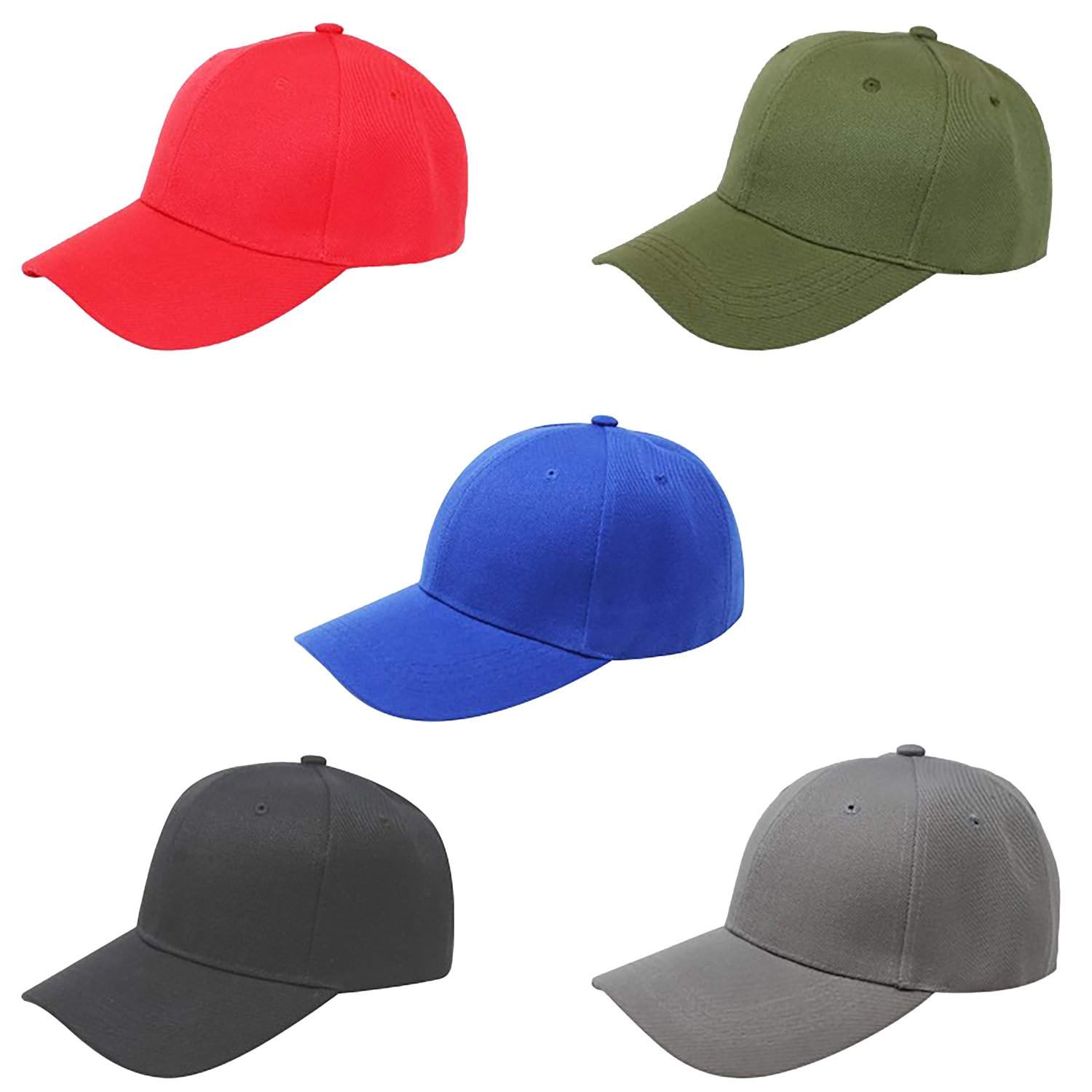 Pack of 5 Plain Baseball Cap Hat Adjustable Back (Mix Colors)