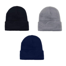 Load image into Gallery viewer, Set of 3 Plain Long Cuffed Beanies Skullies for Men and Women
