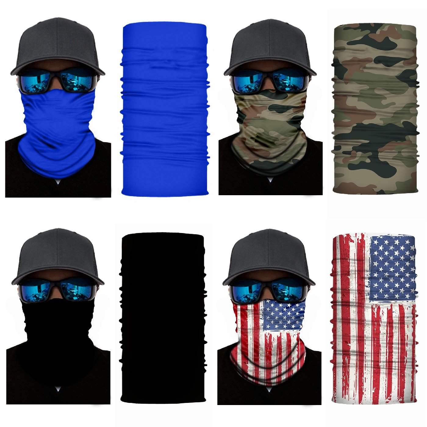 Face Cover Mask Neck Gaiter Elastic and Microfiber Tube Neck Warmer- Pack of 4